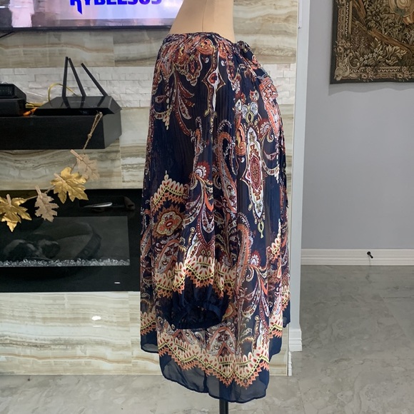 Cato Pleated Tie Front Paisley Woman’s‎ Navy Blue Blouse. Size(14-16) (70) - Picture 5 of 9